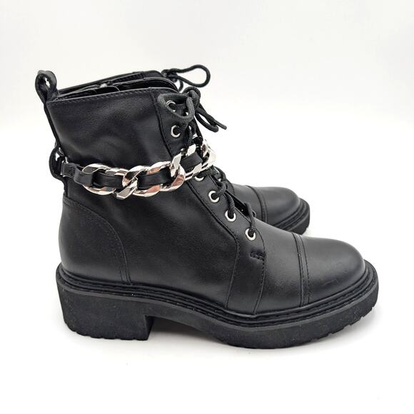 Linea Paolo Thexton Chain Lace Up Ankle Boot Women's Black Size US6.5M EU37 - Picture 3 of 12